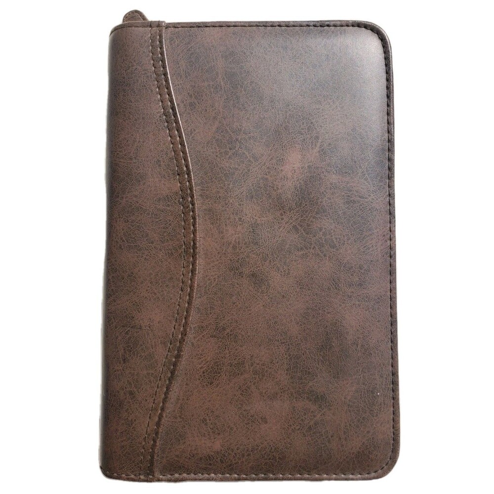 Day-Timer Brown 6 Ring Planner Organizer 8.5"x 5.5” Zip Around Small w/Pen